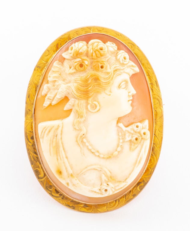 ANTIQUE 10K YELLOW GOLD CAMEO PIN /