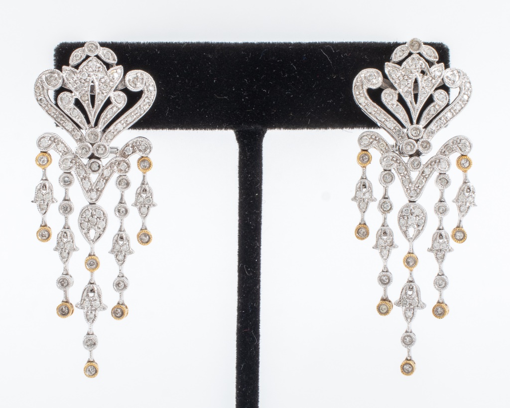 14K WHITE GOLD & DIAMOND DROP EARRINGS