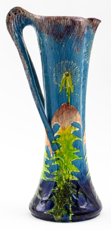 AMPHORA ART POTTERY PITCHER WITH DANDELIONS