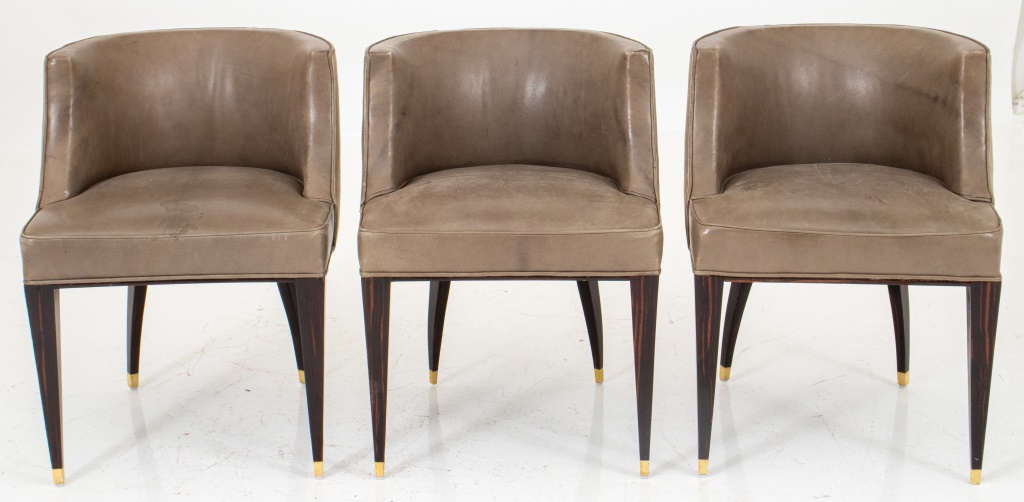 ART DECO LEATHER & MACASSAR SIDE CHAIRS,