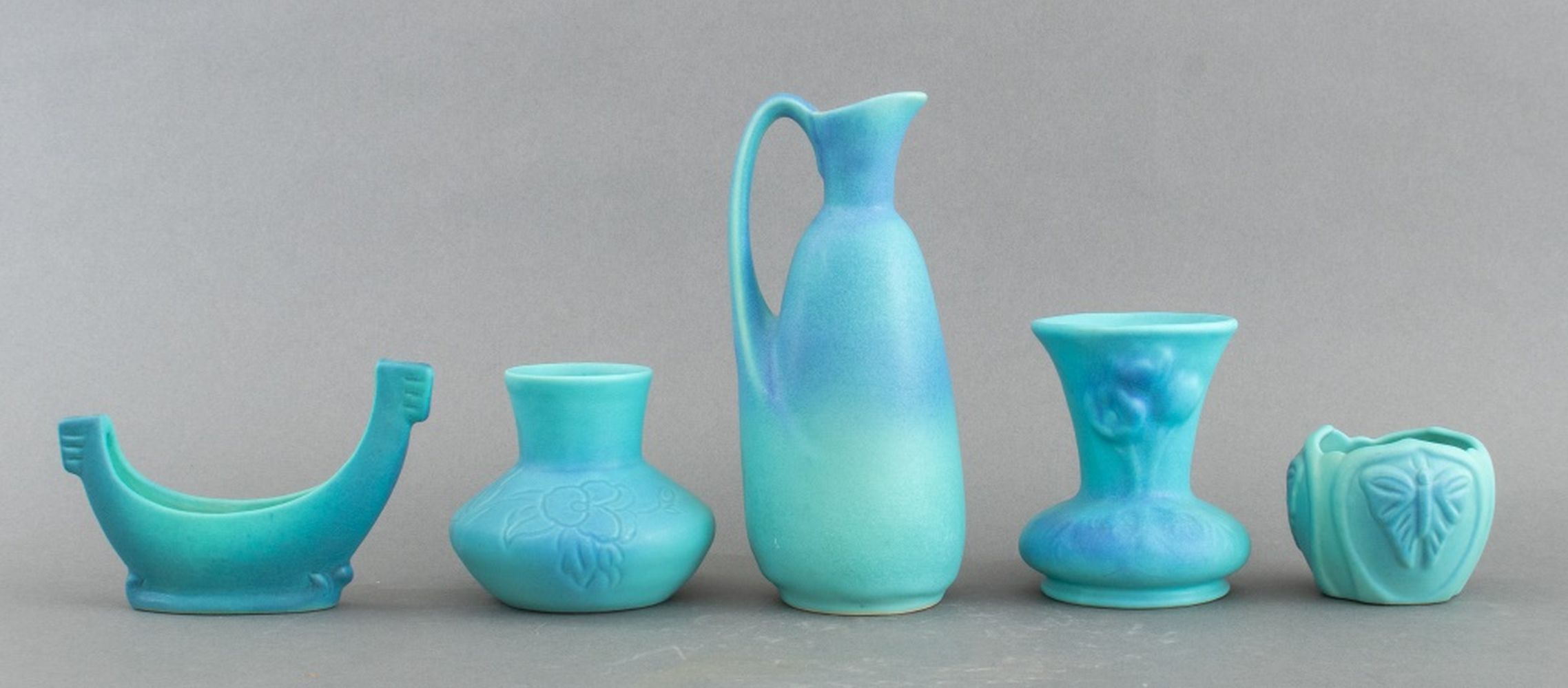 VAN BRIGGELL POTTERY GROUP OF BLUE GLAZED