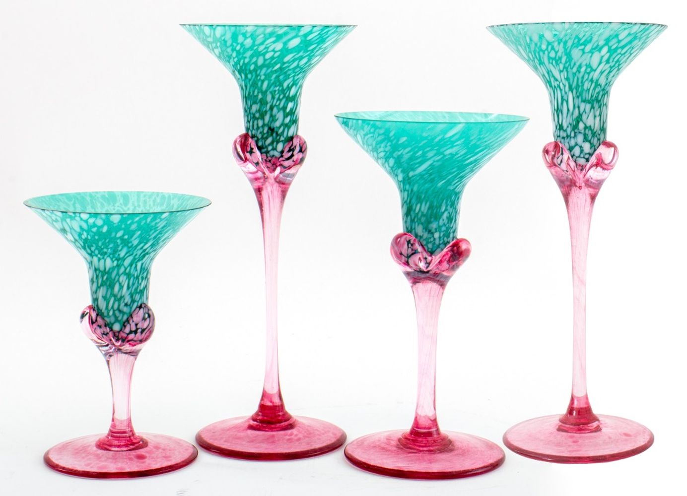 PINK & GREEN MURANO GLASS CANDLE STICKS,