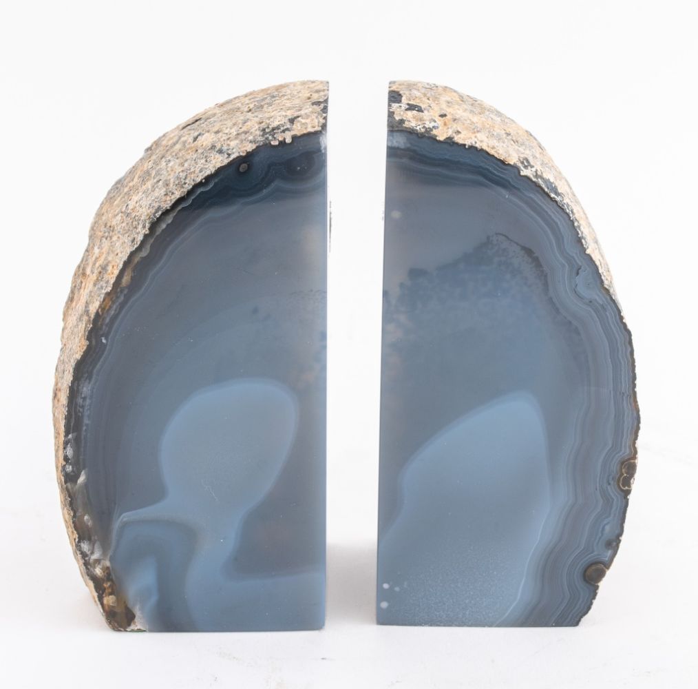 BLUE GRAY CRYSTAL GEODE BOOKENDS  2bc333