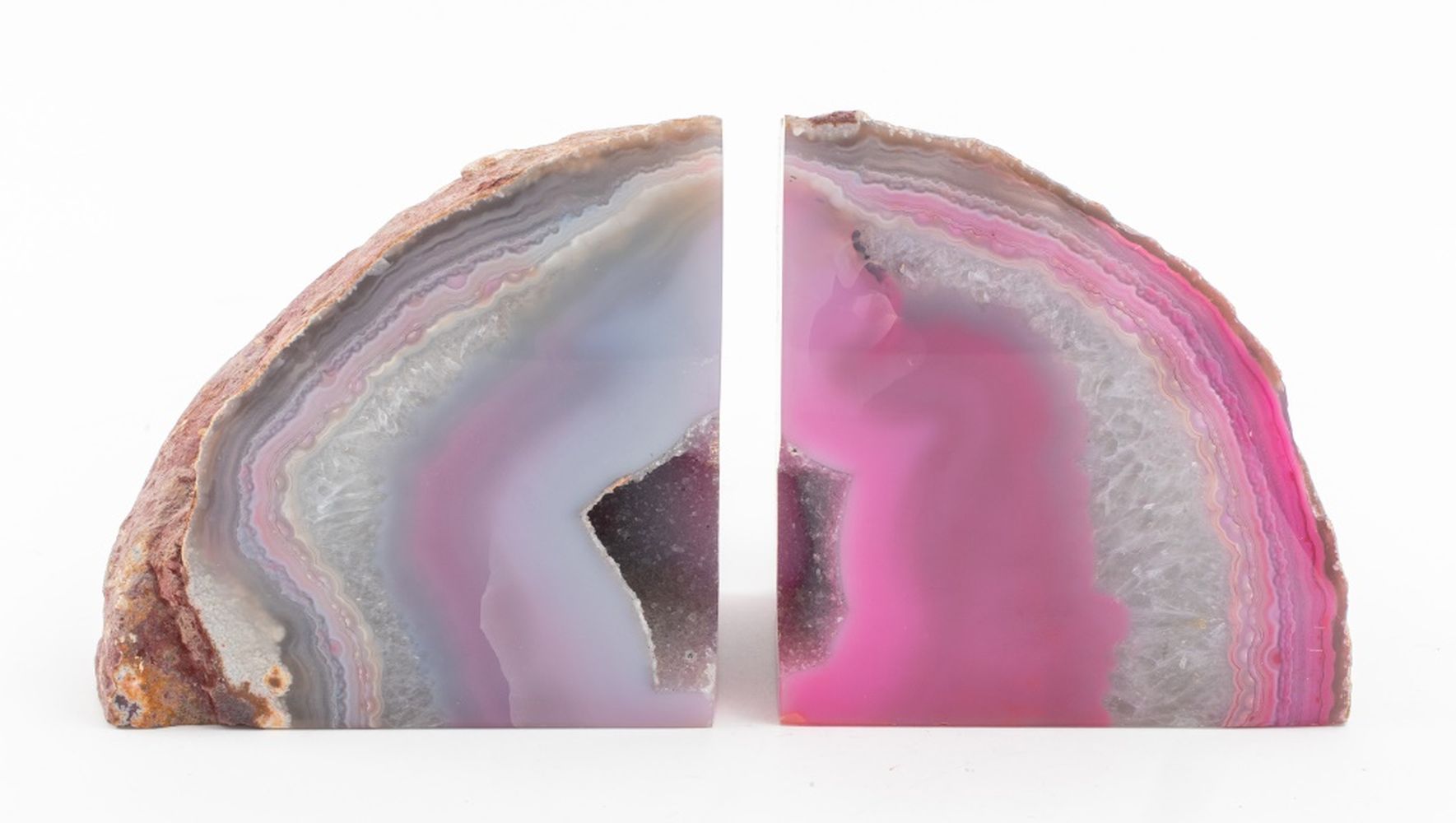 PINK BANDED AGATE GEODE BOOKENDS  2bc335