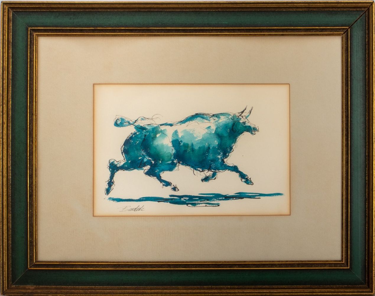 CHARLES BURDICK BLUE BULL WATERCOLOR