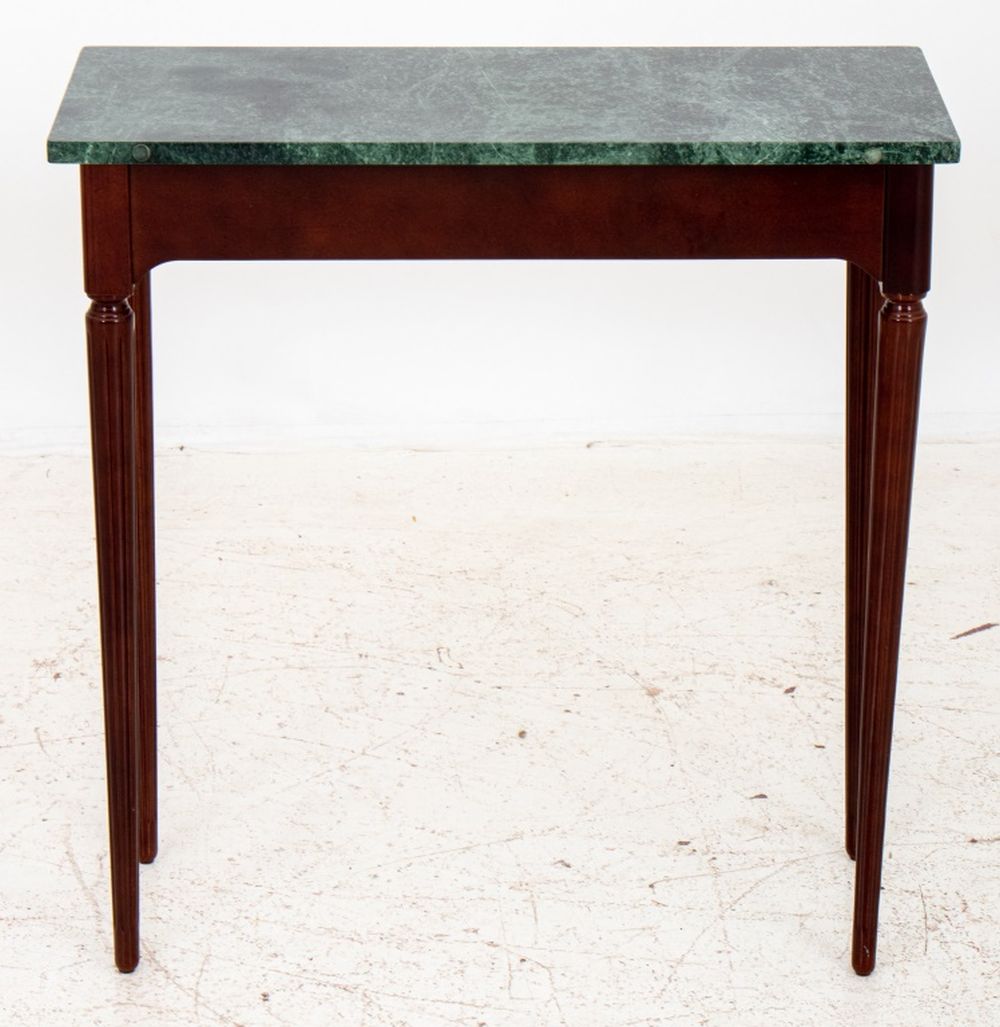 GREEN MARBLE TOPPED WOODEN SIDE TABLE