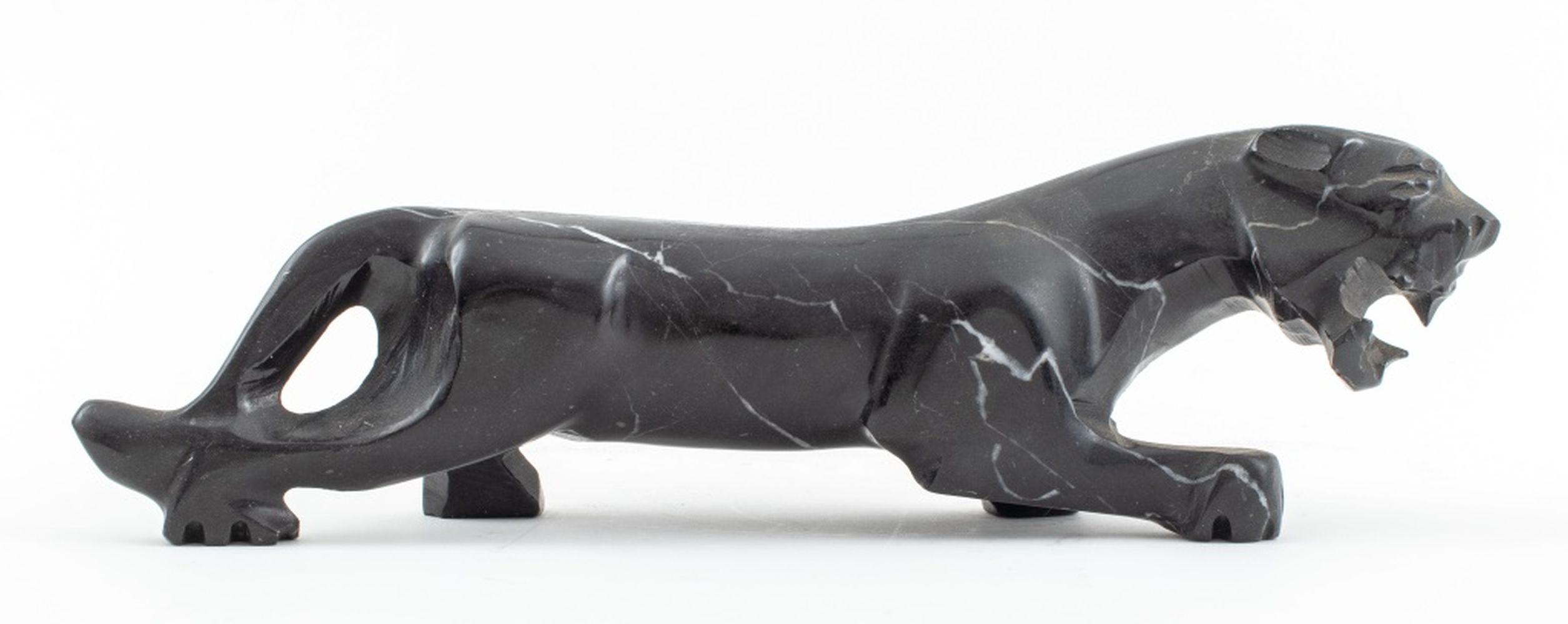 ART DECO PANTHER BLACK MARBLE SCULPTURE