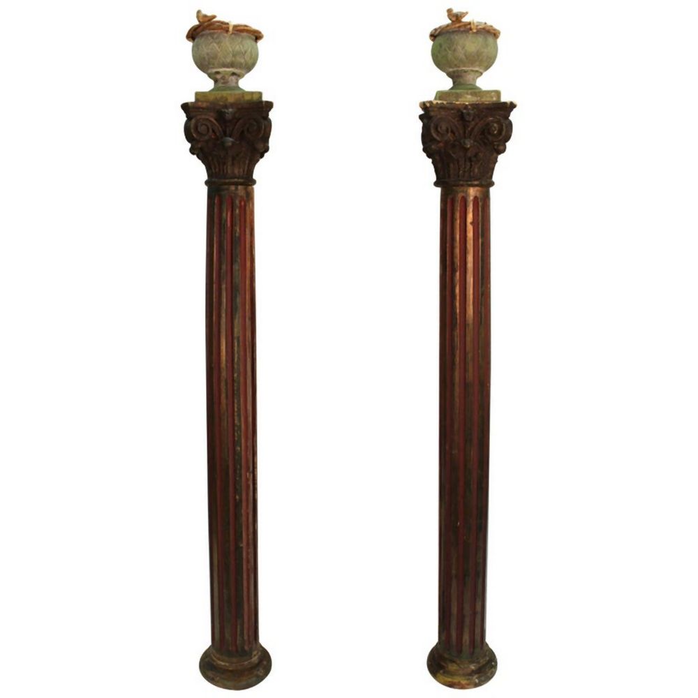 CARVED WOOD CORINTHIAN COLUMNS