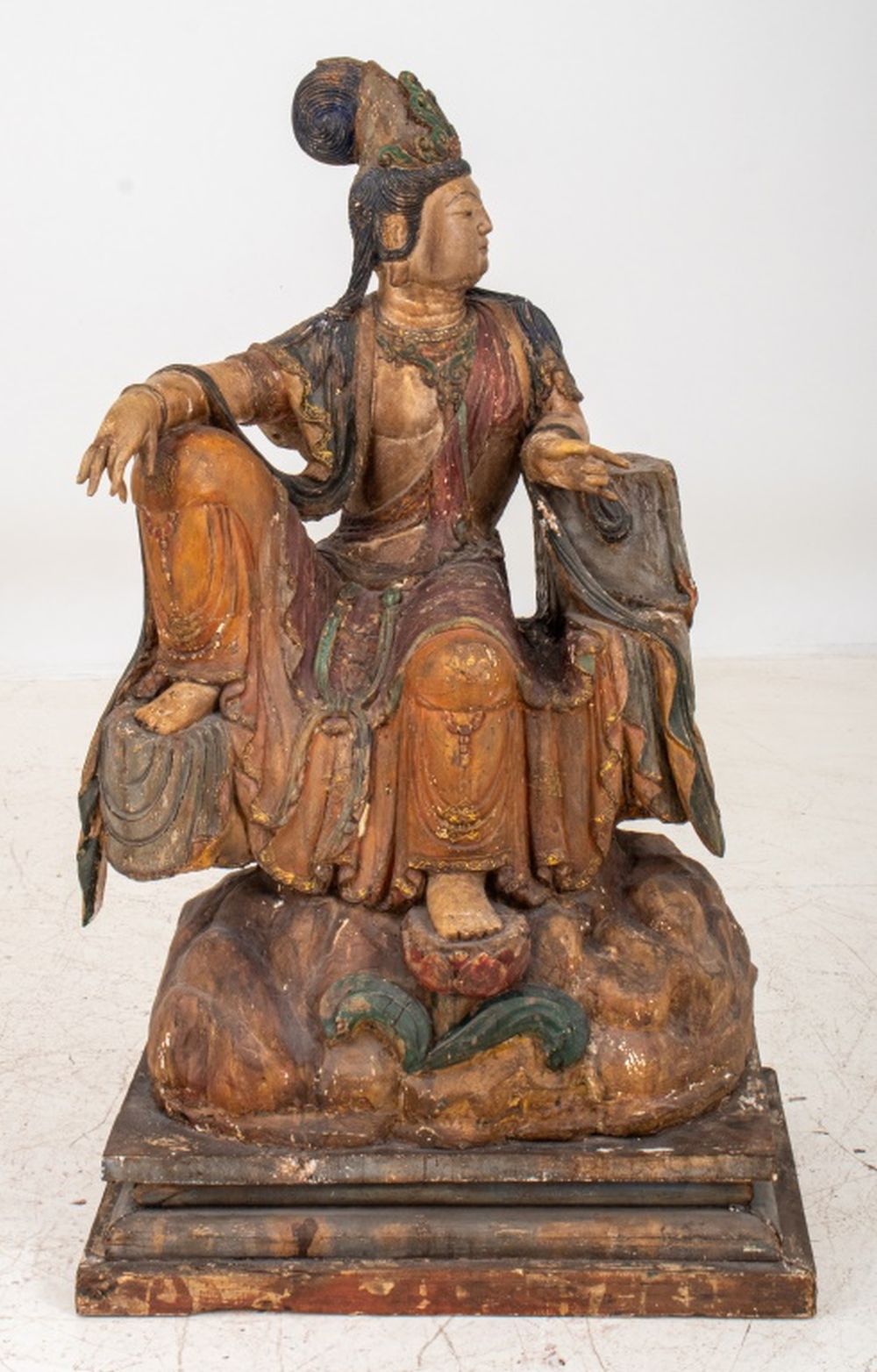 CHINESE CARVED WOOD BODHISATTVA