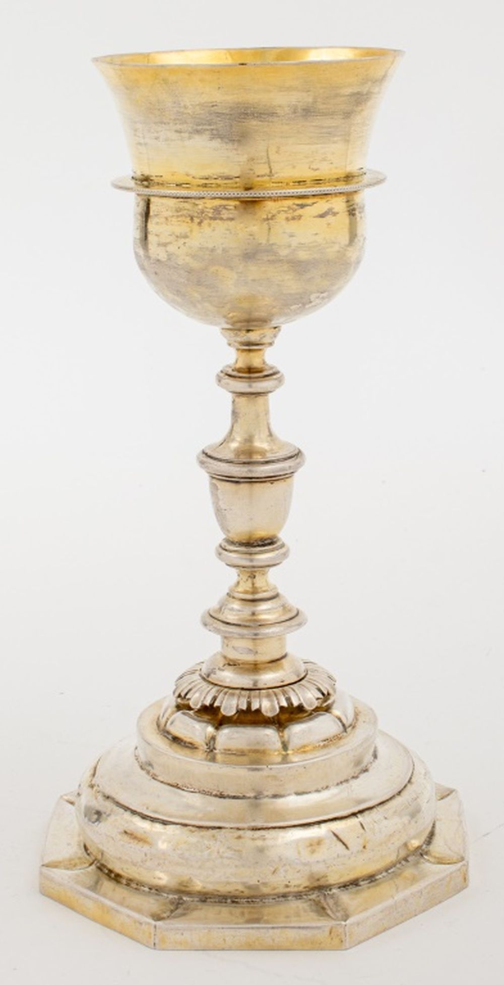 ANTIQUE SILVER OCTAGONAL CHALICE WITH