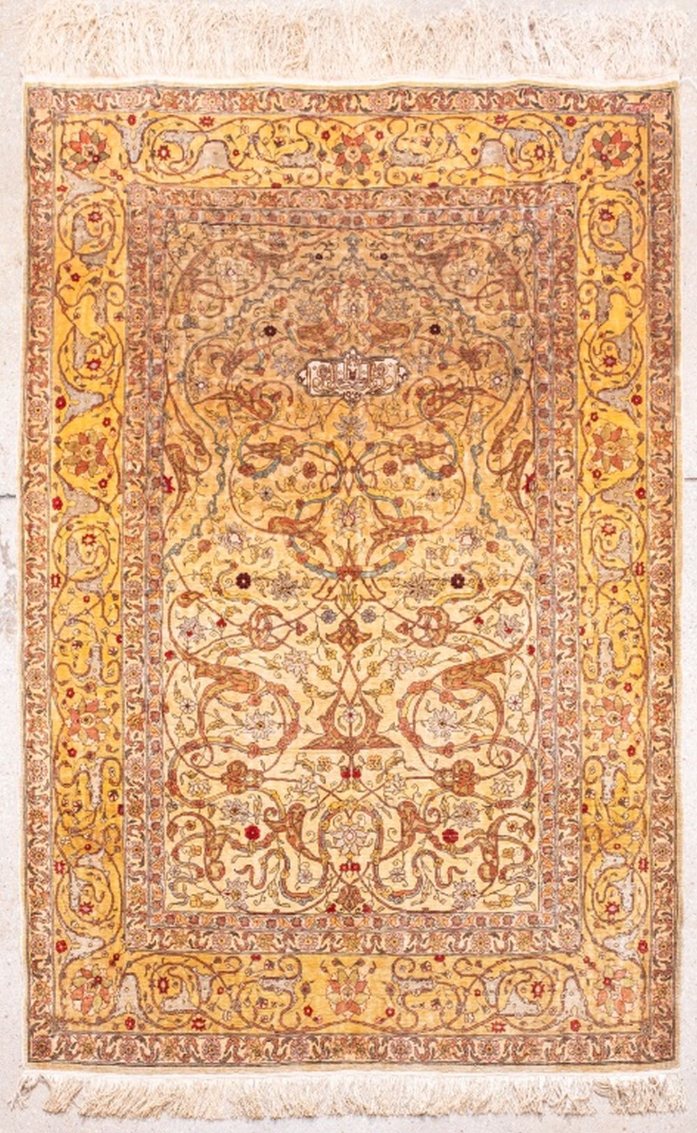 TURKISH HEREKE SILK PRAYER RUG,