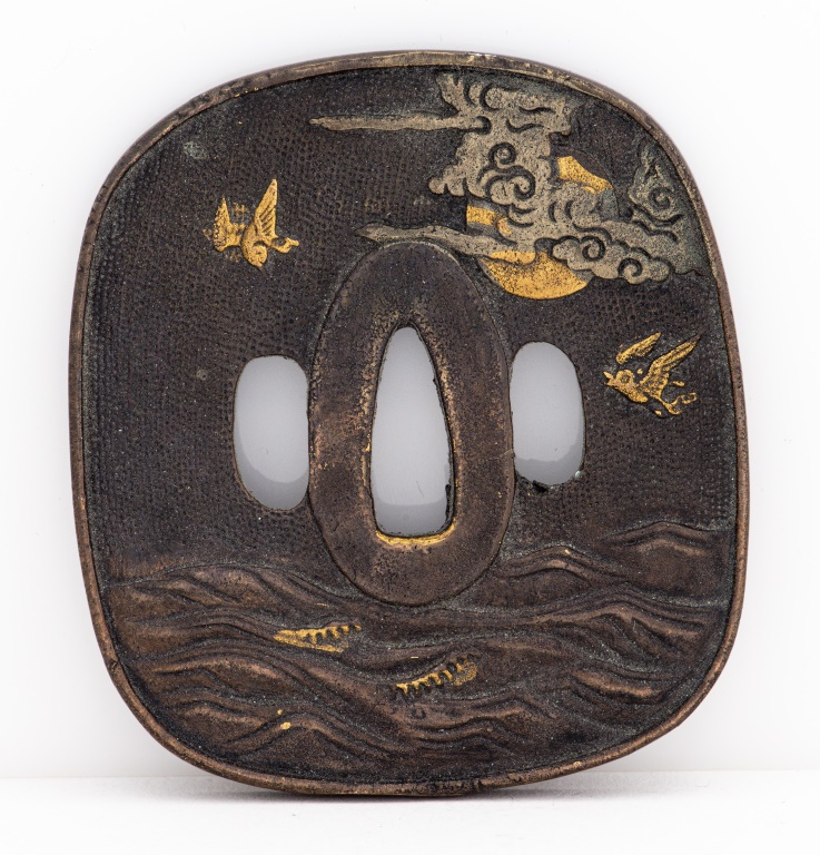 SIGNED JAPANESE TSUBA WITH NATURE MOTIF