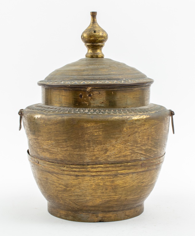 CHINESE BRASS COVERED POT WITH