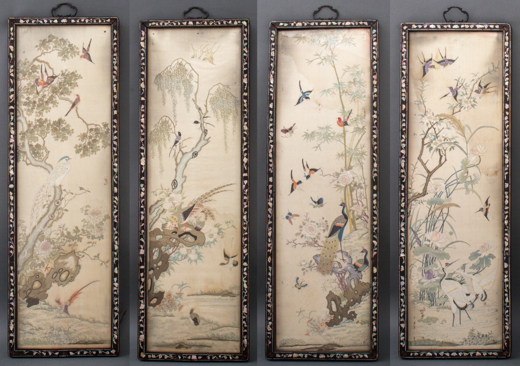 CHINESE EMBROIDERED SILK PANELS  2bc5e8