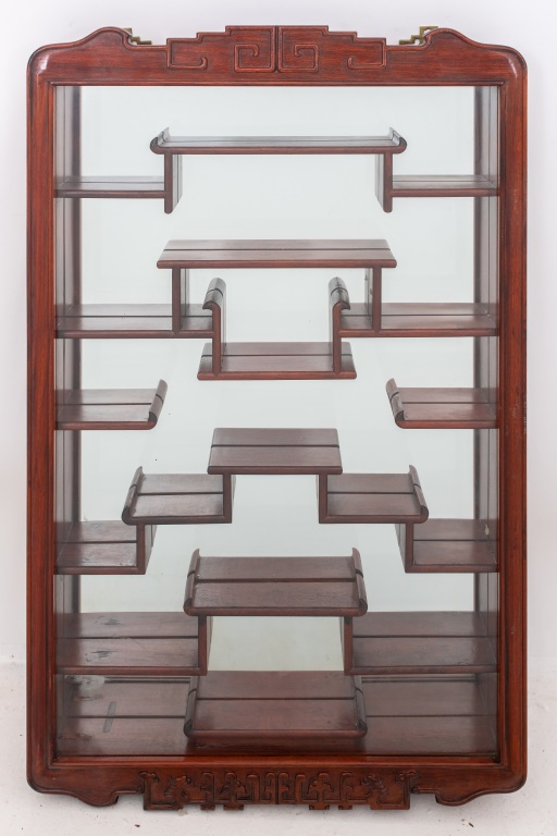 WALL MOUNTED MAHOGANY CHINESE VITRINE