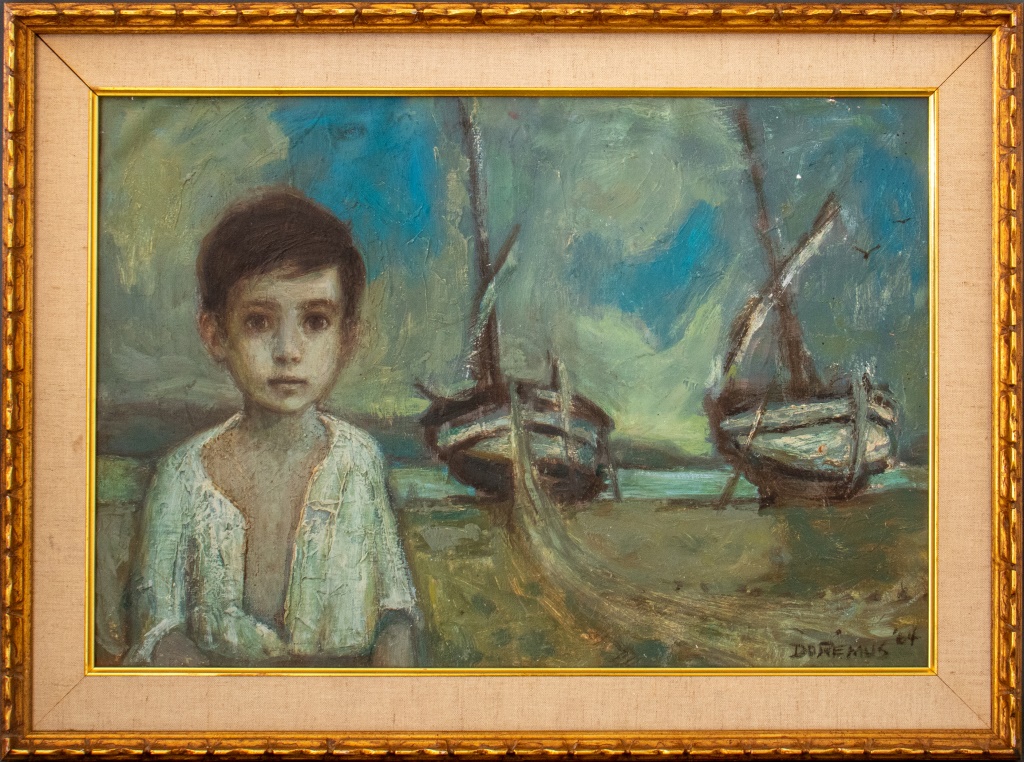 DOREMUS CHILD AND BOATS OIL ON 2bc65a