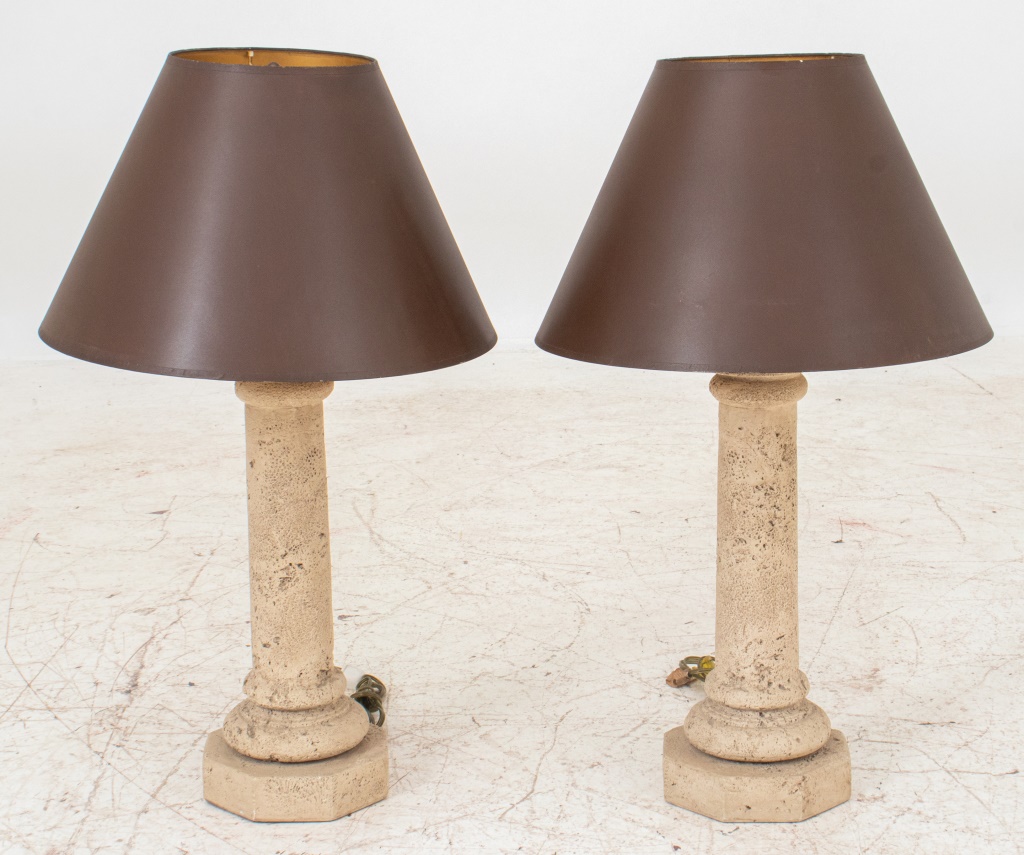 CAST STONE COLUMN SHAPE TABLE LAMP,