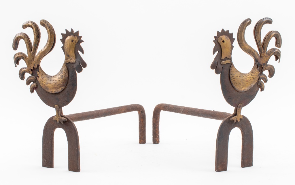 FRENCH ART DECO ROOSTER ANDIRONS  2bc778