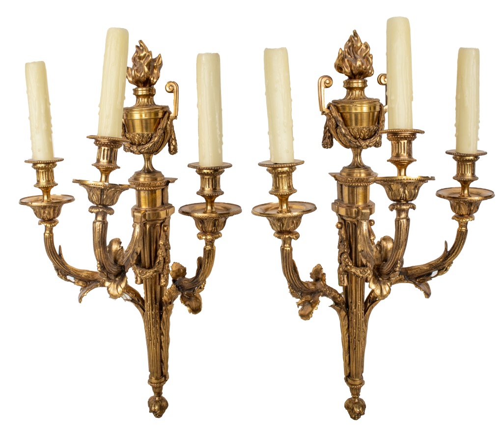 FRENCH GILT BRONZE CANDELABRA SCONCES  2bc7ca