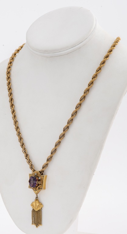 VICTORIAN 14K GOLD AMETHYST PEARL