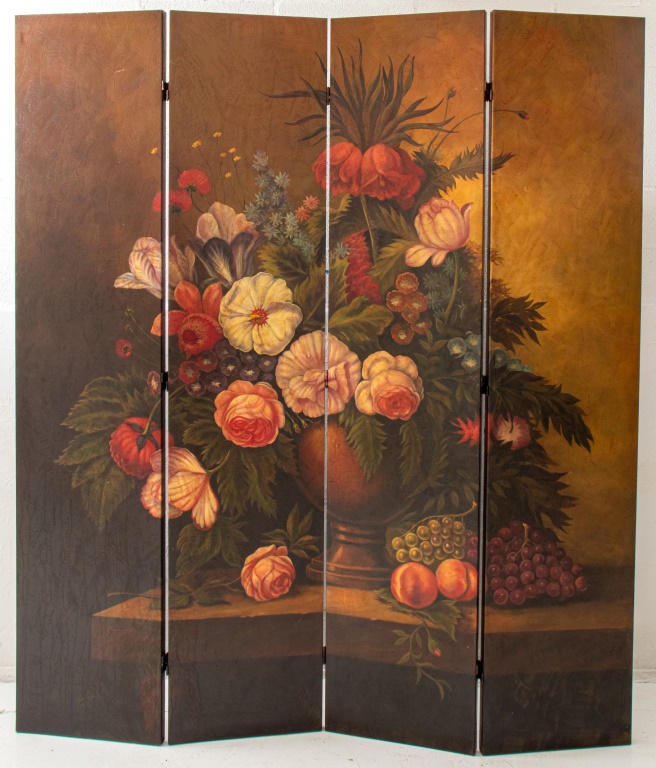 FOUR PANEL FLORAL SCREEN OIL ON 2bc87a