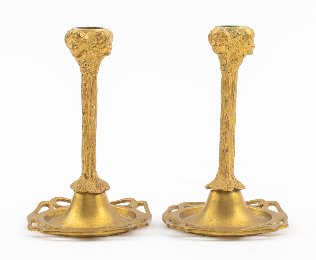 ART NOUVEAU GILT BRONZE CANDLESTICKS  2bc8ac