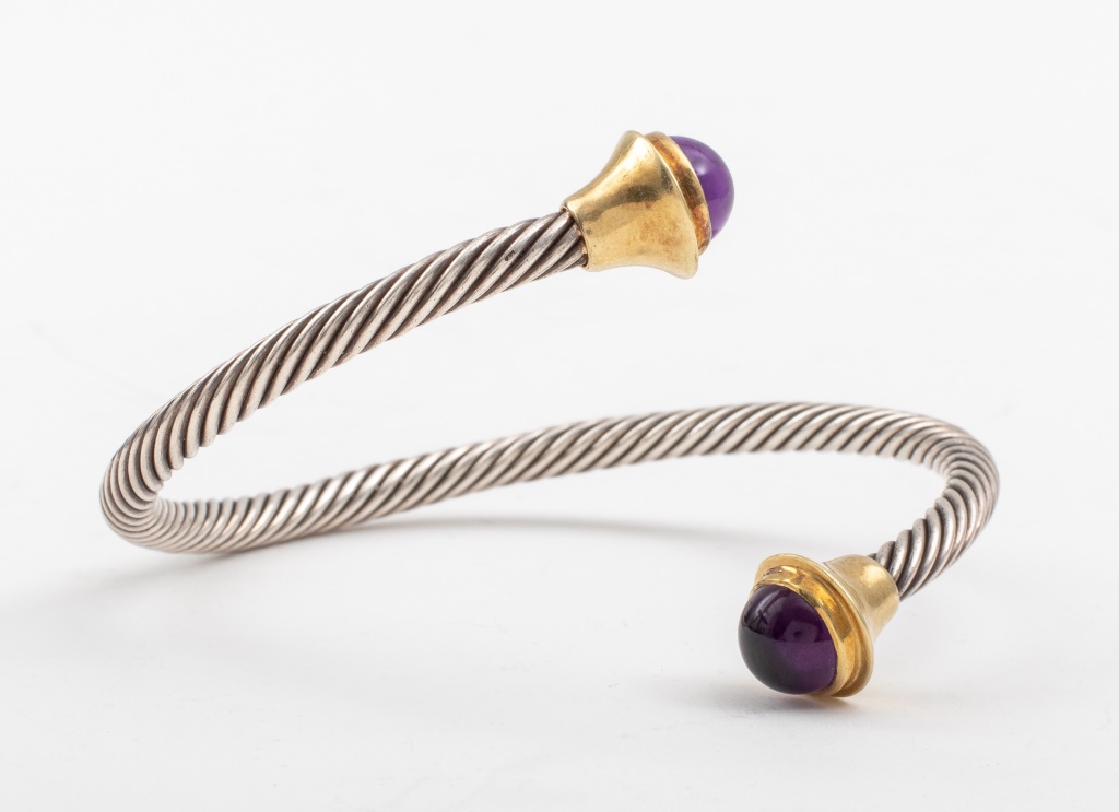 14K AMETHYST CABOCHON SILVER CABLE