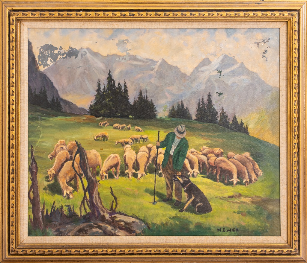 M.E. WEIN, ALPINE LANDSCAPE W/ SHEEP,