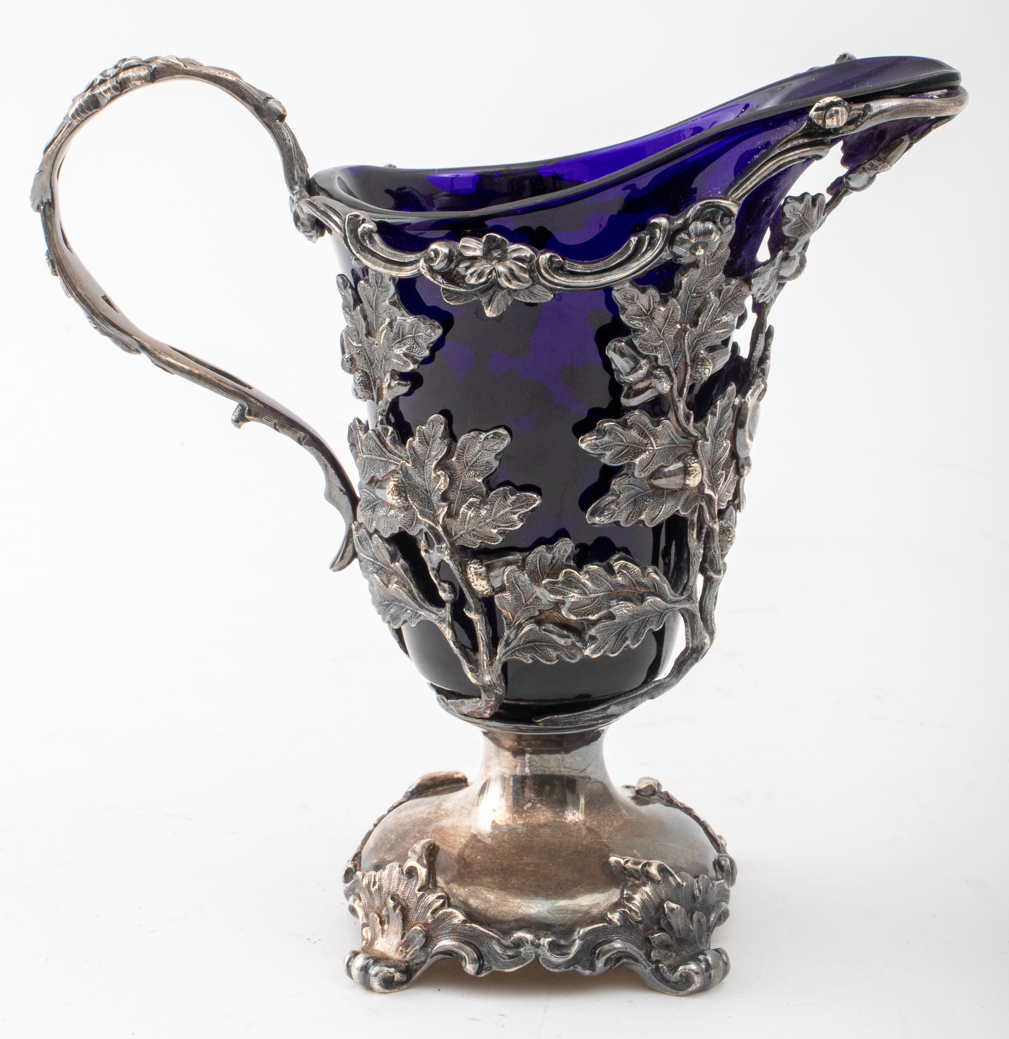 SILVERPLATE & COBALT BLUE GLASS FOLIATE