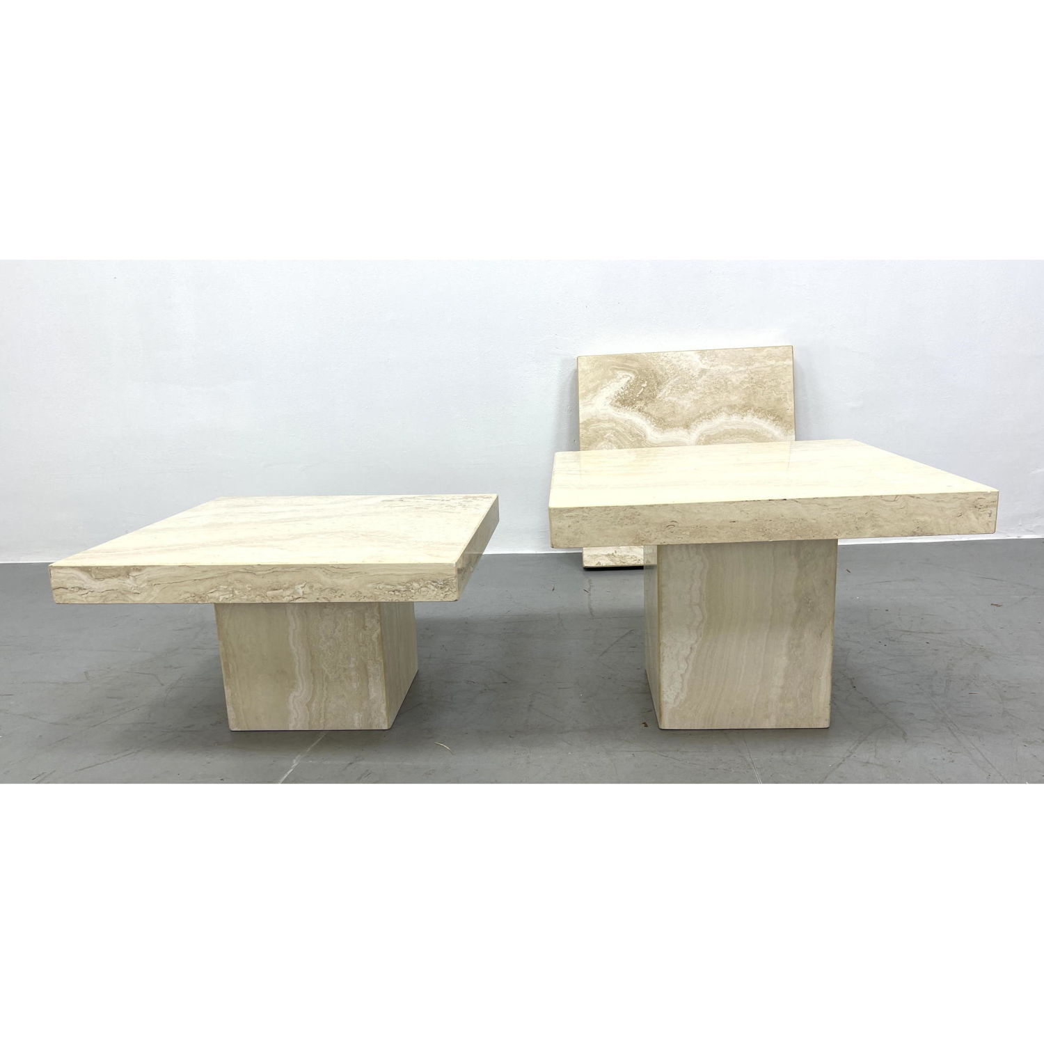 2pc Travertine Marble Side Tables 2ba40d
