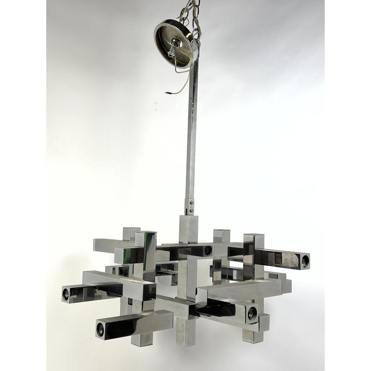 Gaetano Sciolari Chrome Modernist Chandelier.