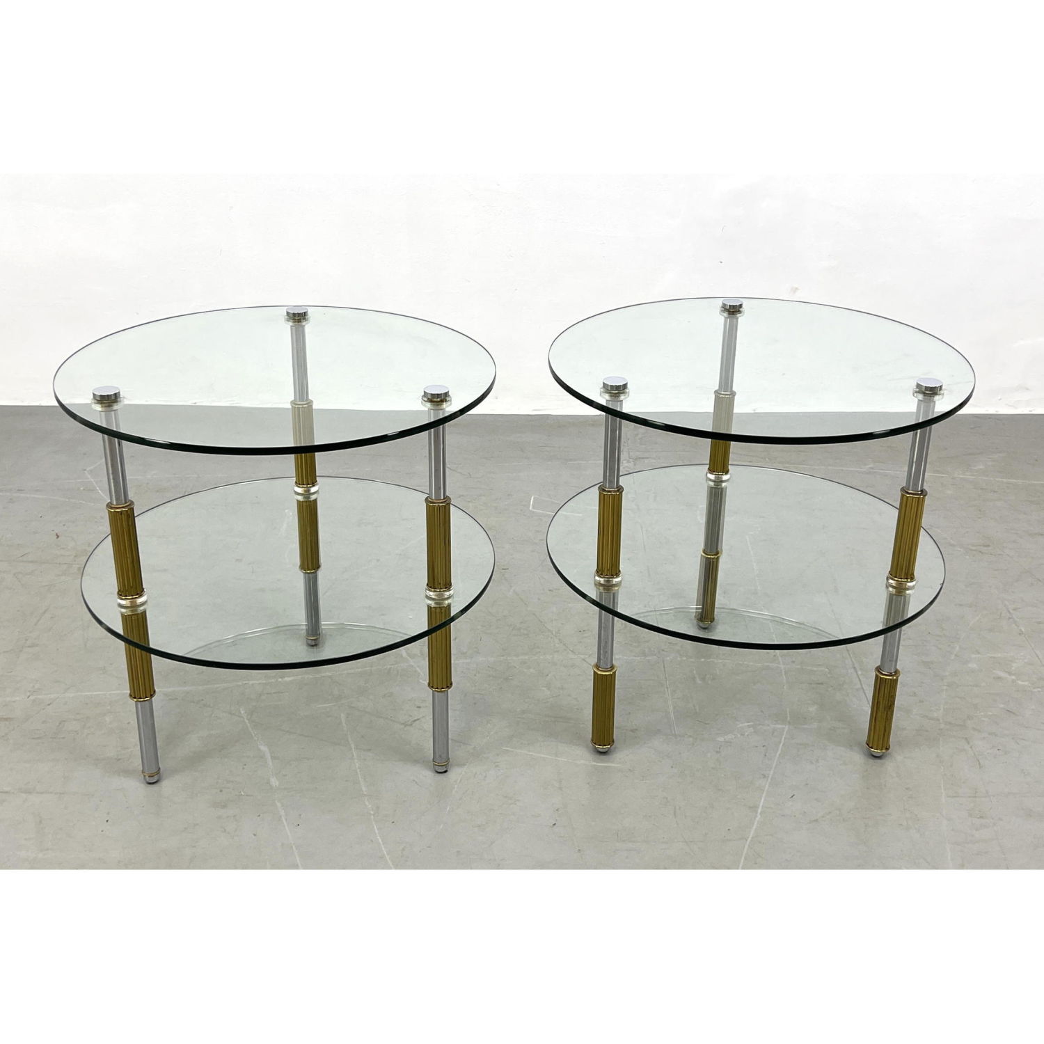 Pair Round Glass top end tables 2ba598