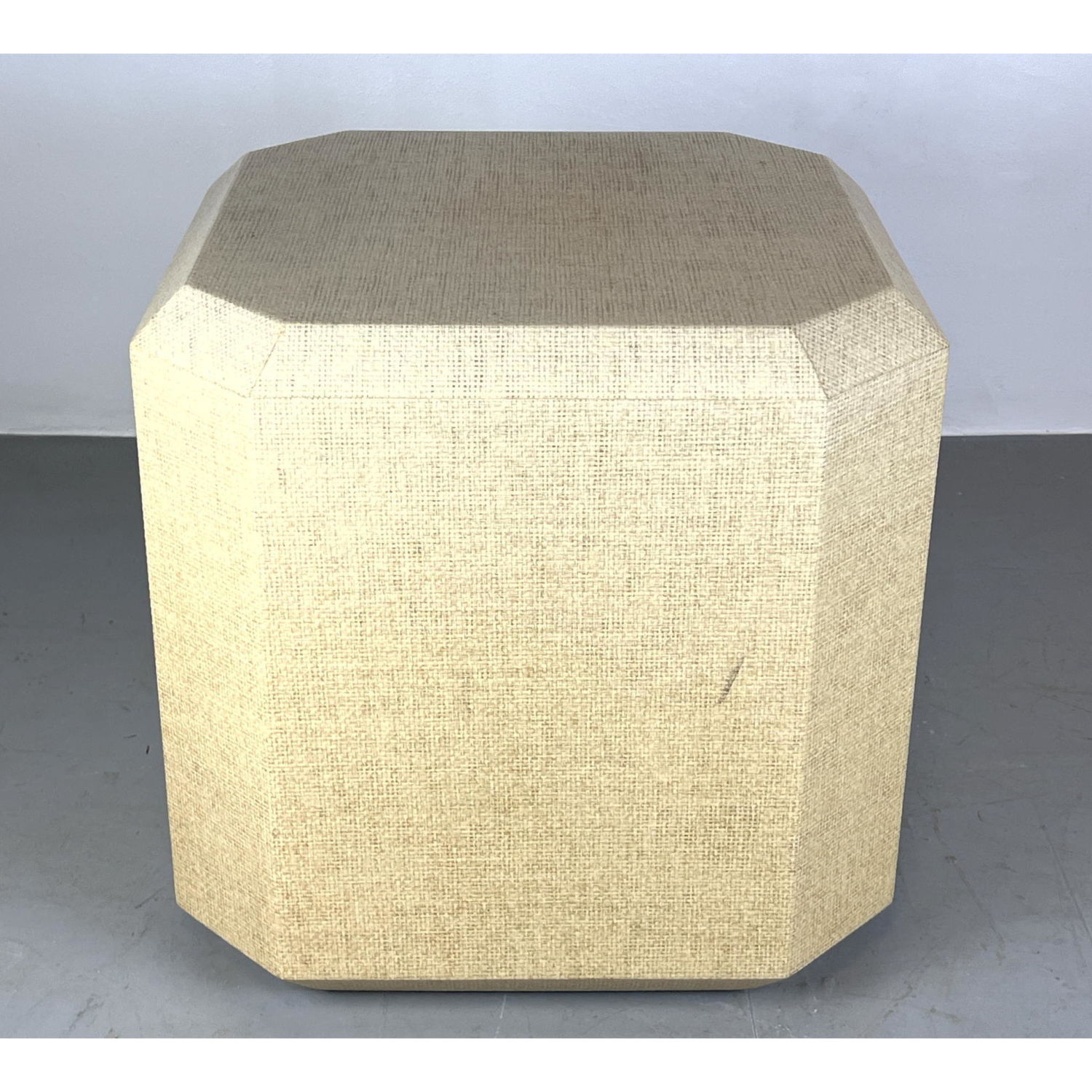 Square tan Grasscloth cube end