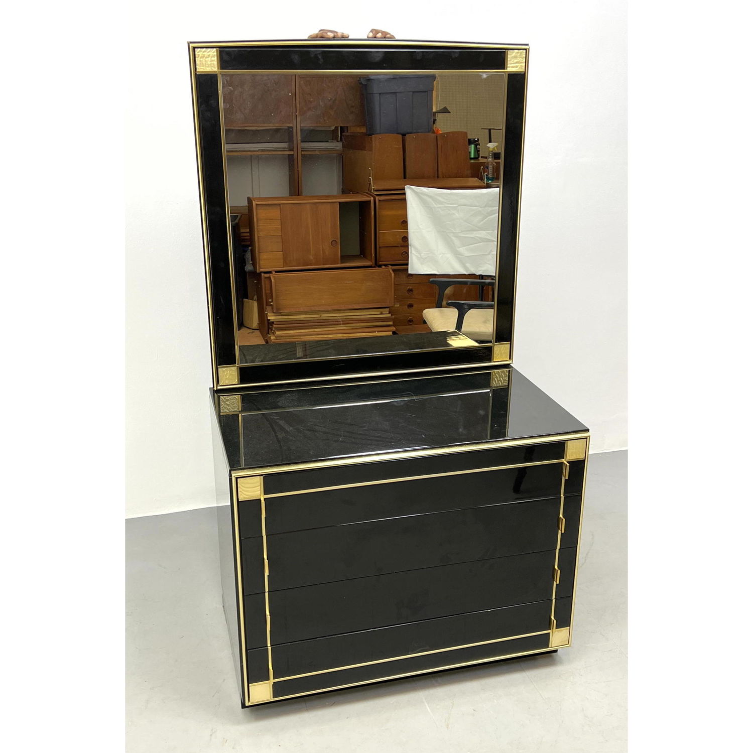 Decorator Brass and Black Lacquer Dresser