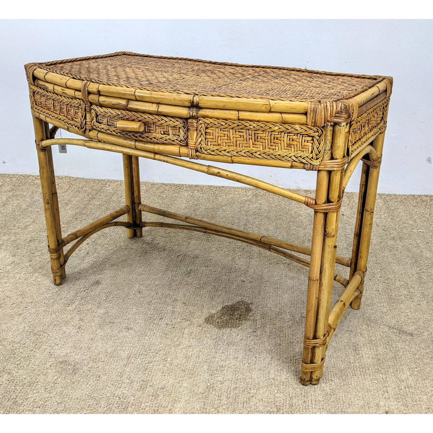 Wicker and Bamboo Writing Desk Vanity.