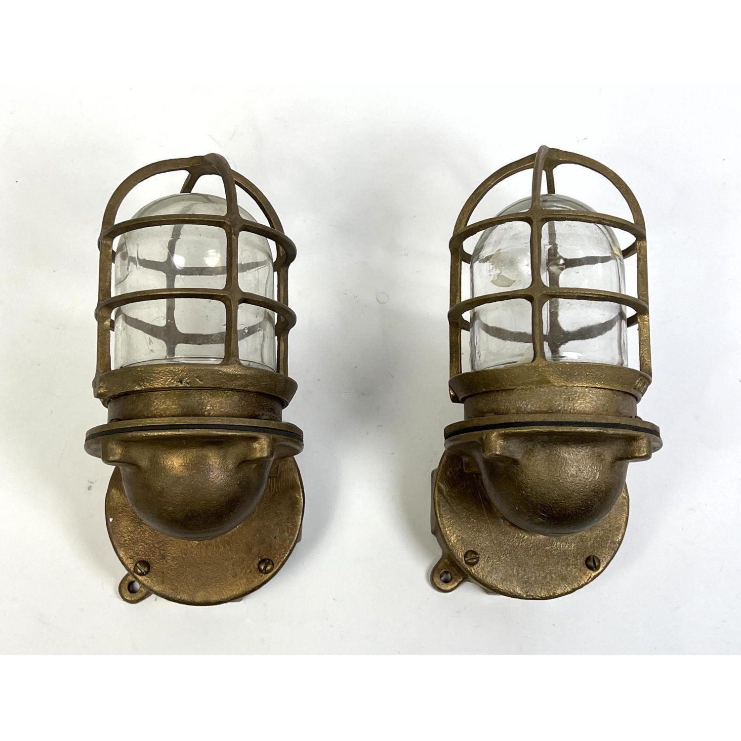 Pair of Bronze Cage Form Ship Light