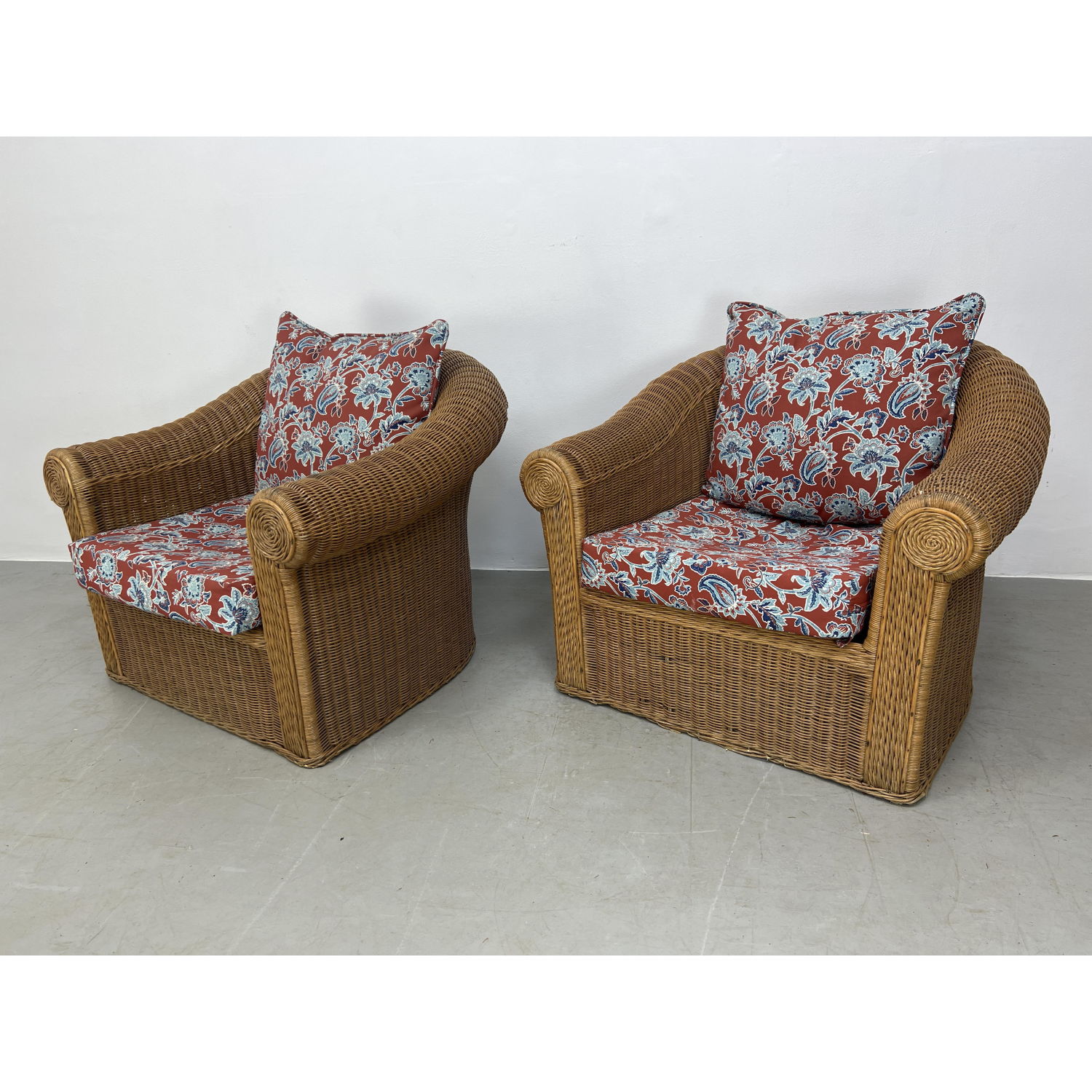 Pr Wicker Rattan Woven Lounge chairs  2ba776