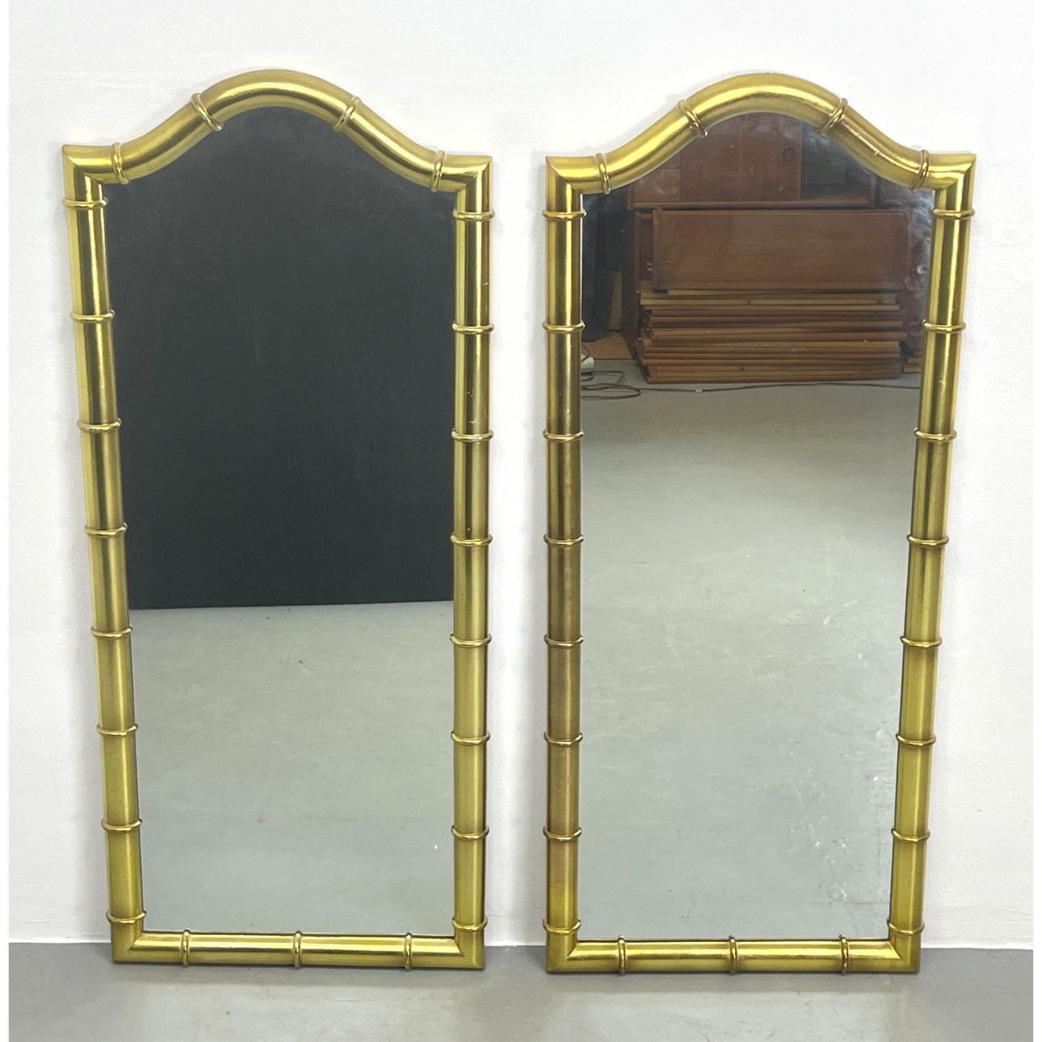 Pair Faux Bamboo Framed Wall Mirrors.