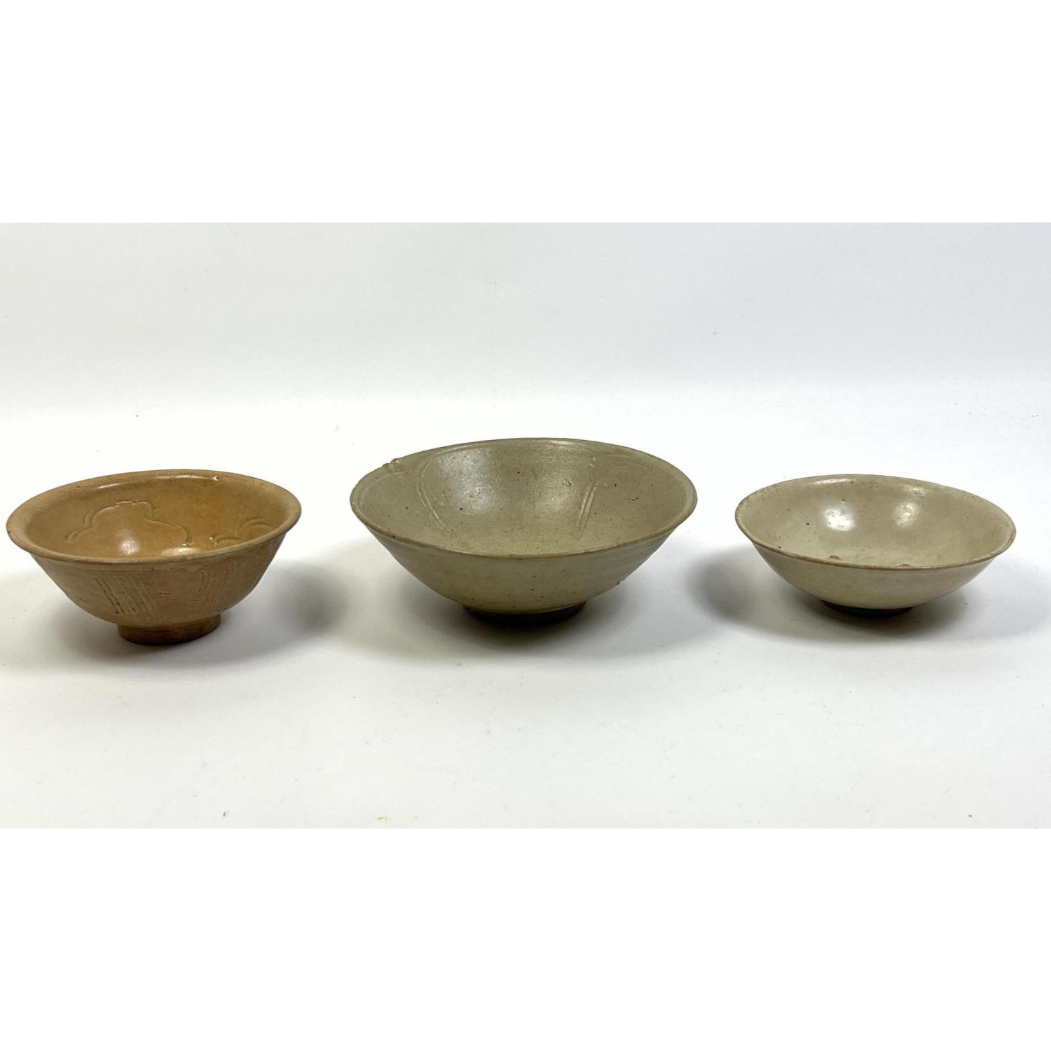 3pcs Chinese Stoneware Bowls. H
