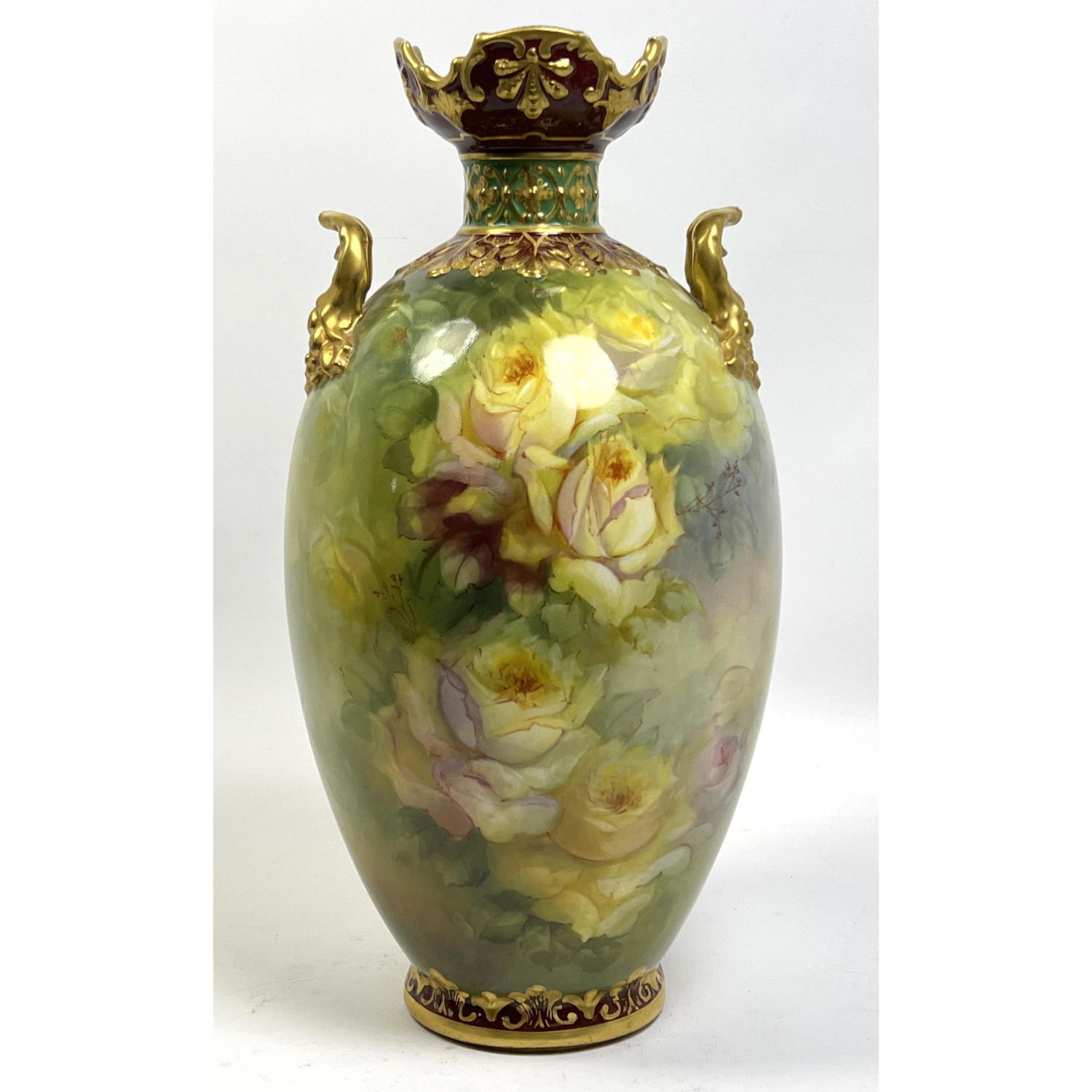 ROYAL BONN German Tall Yellow Rose Vase.