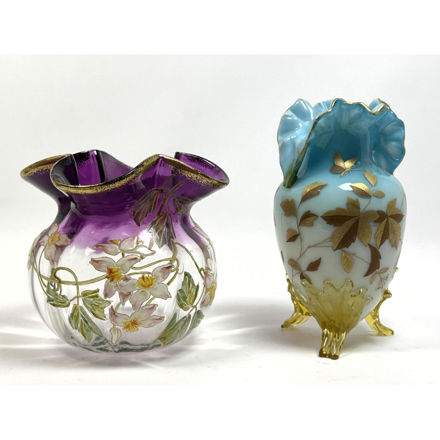 2pcs Art Glass Vases. Painted Enamel
