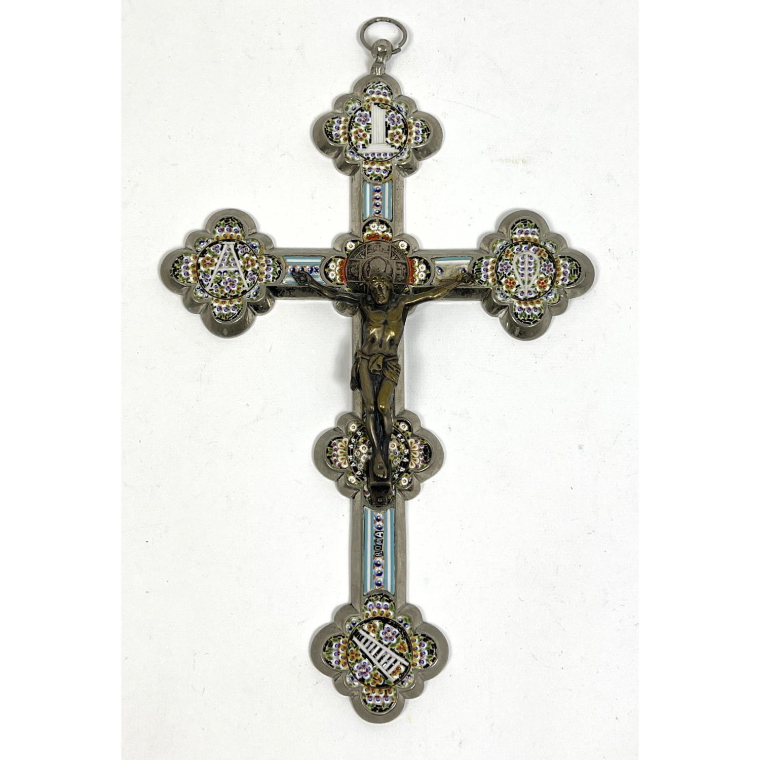 Italian Micro Mosaic Crucifix Cross.