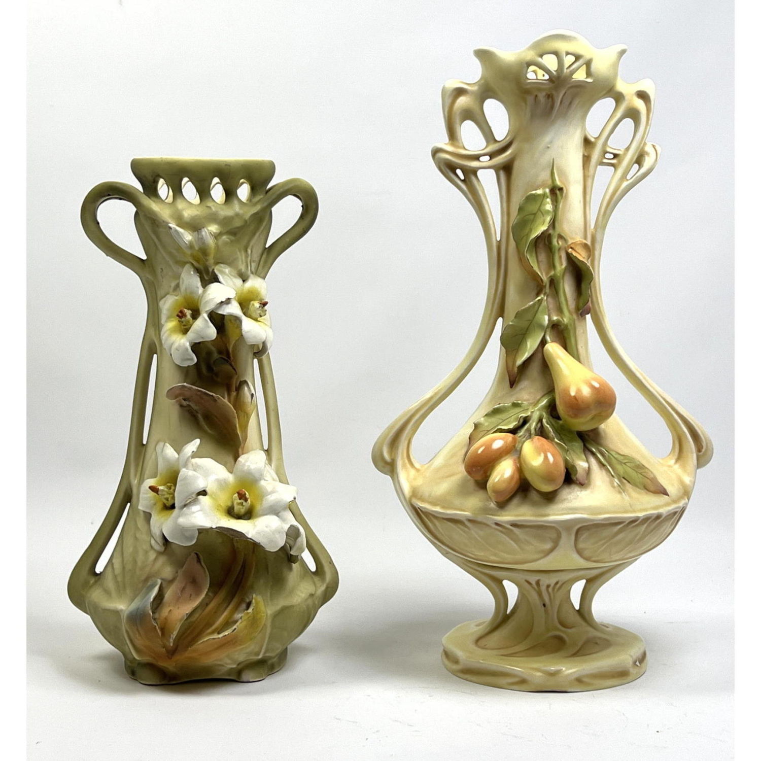 2pc Tall Art Nouveau Art Pottery Vases.