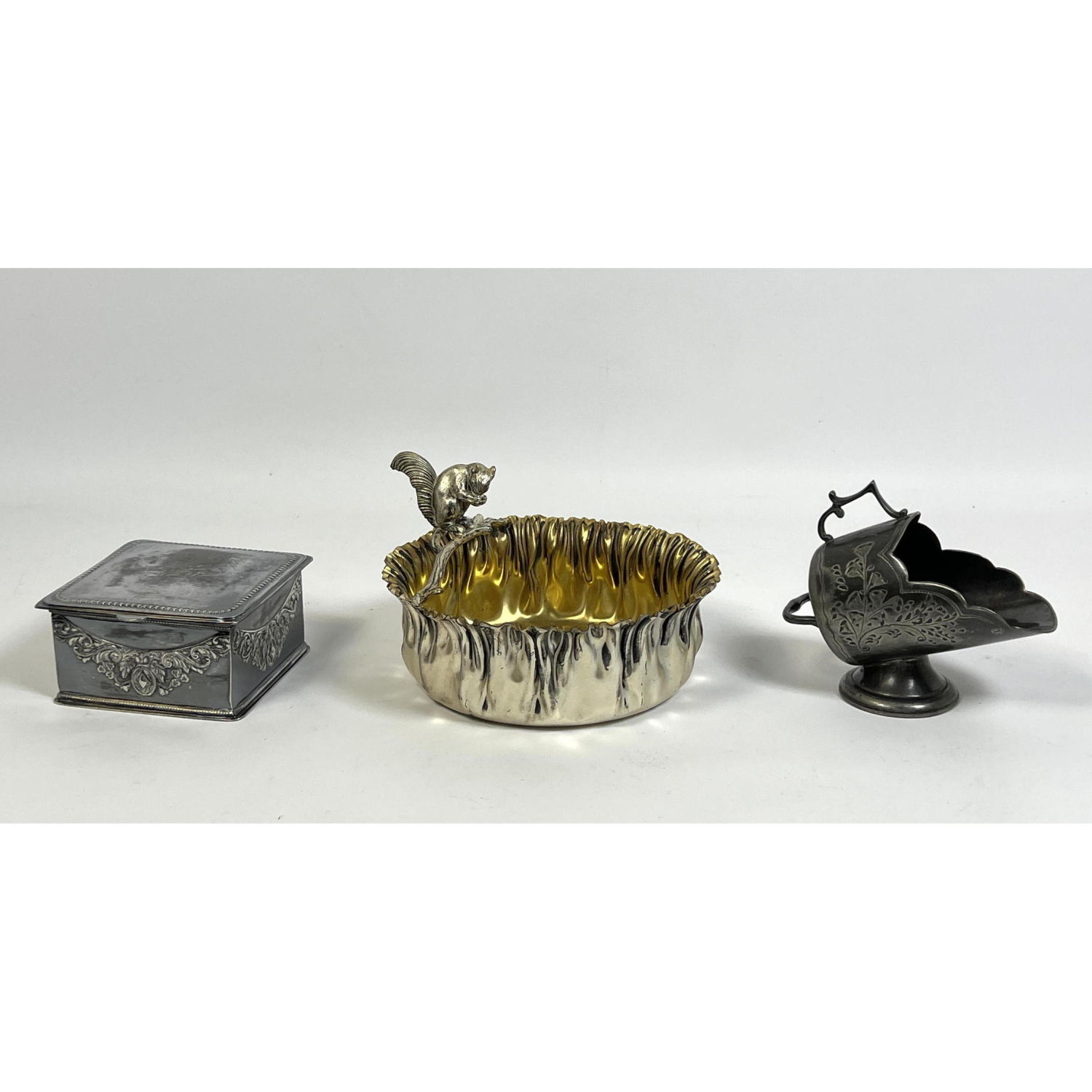 3pc Figural Silverplate- Squirrel bowl,