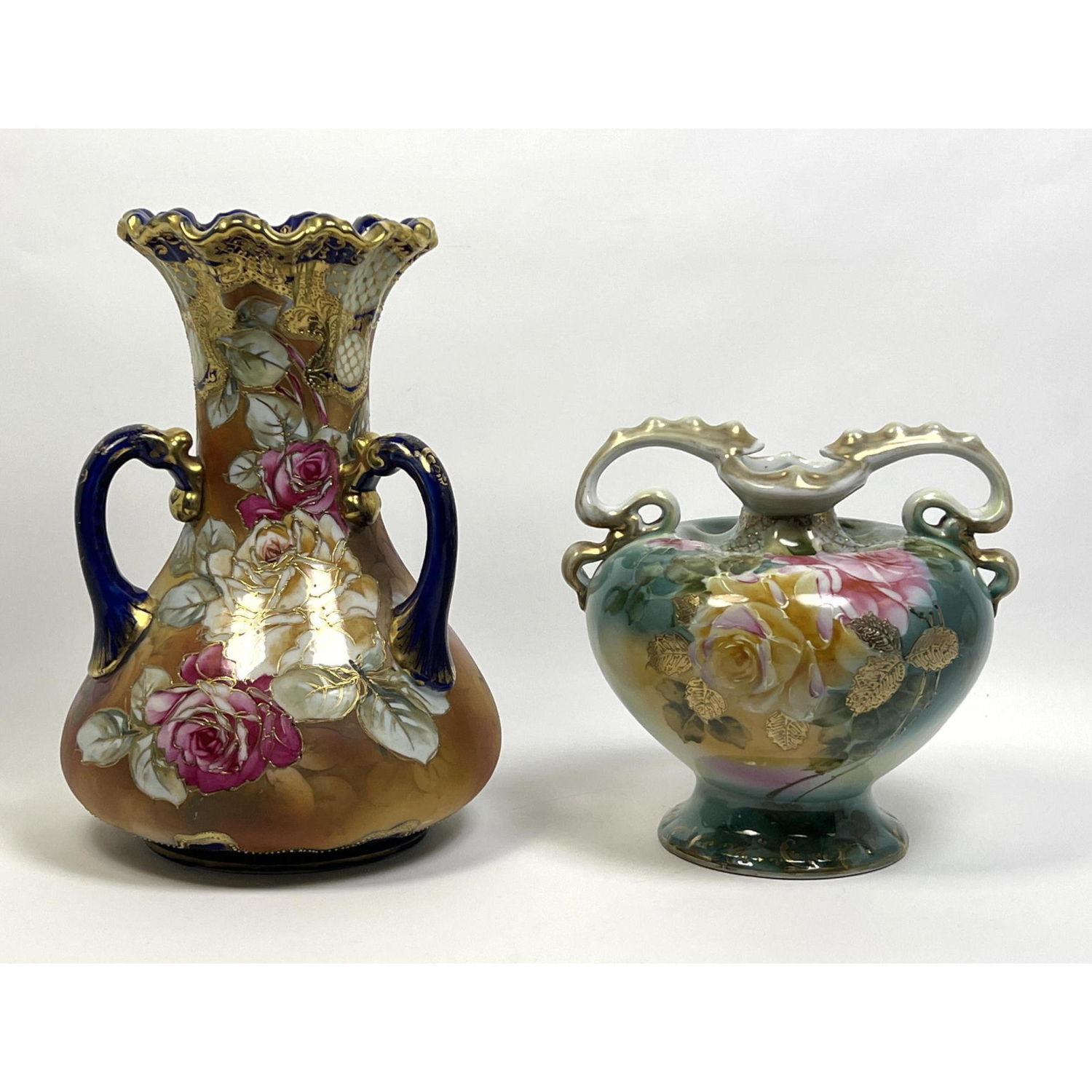 2pc Hand Painted NIPPON Handled Vases.