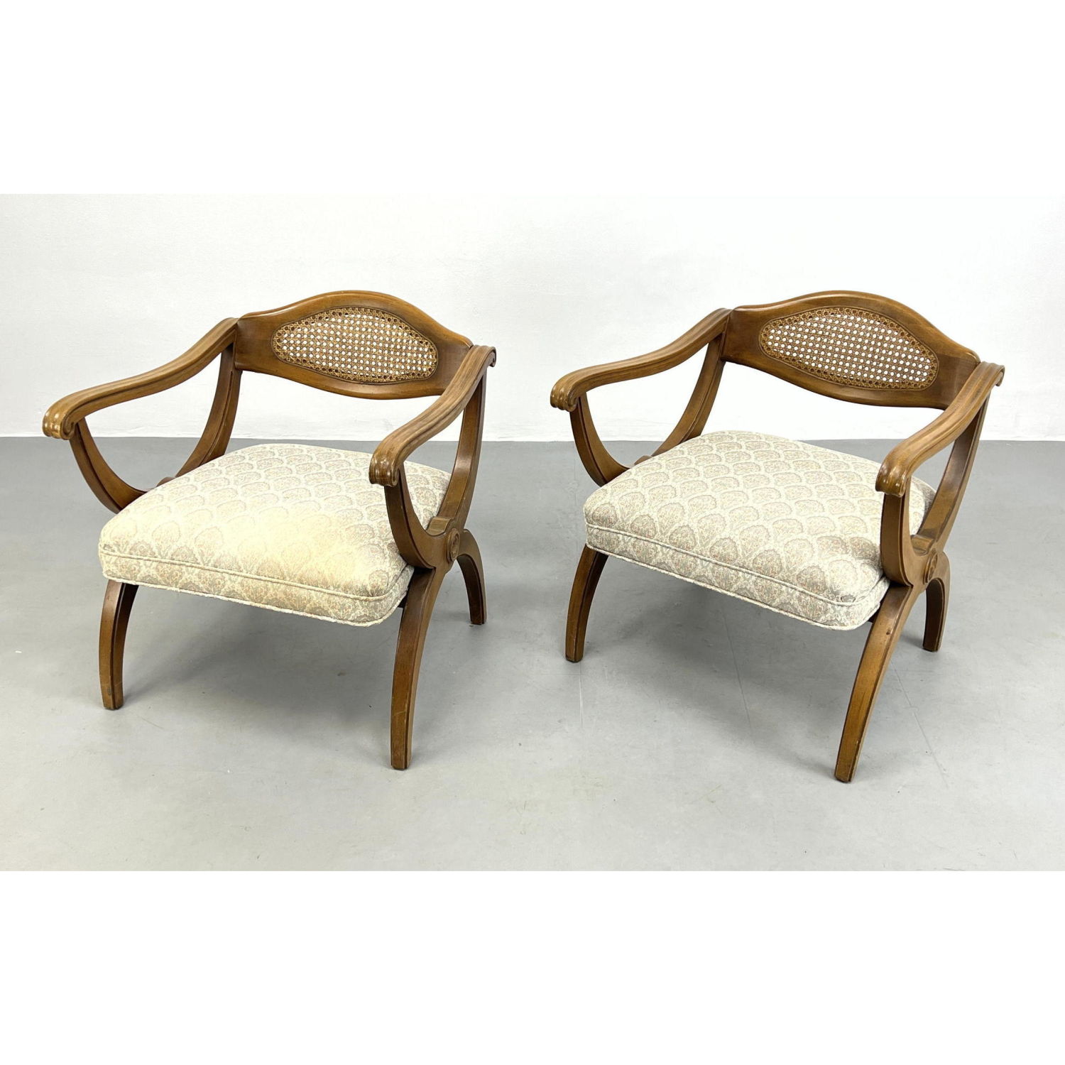 Pr Caned Back Open Arm Lounge Chairs.