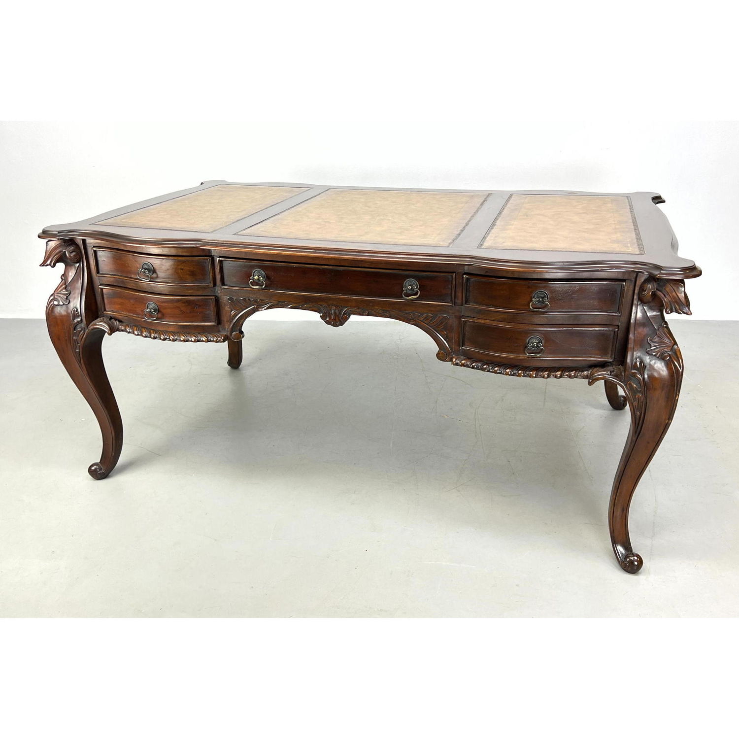 Leather Top Mahogany Desk. Carved