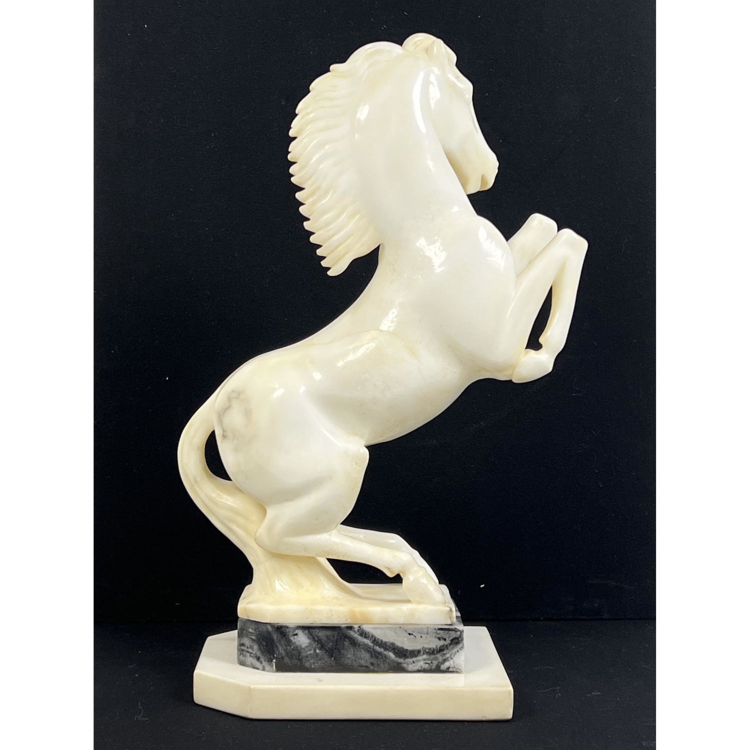 Carved Stone Rearing Horse Sculpture.