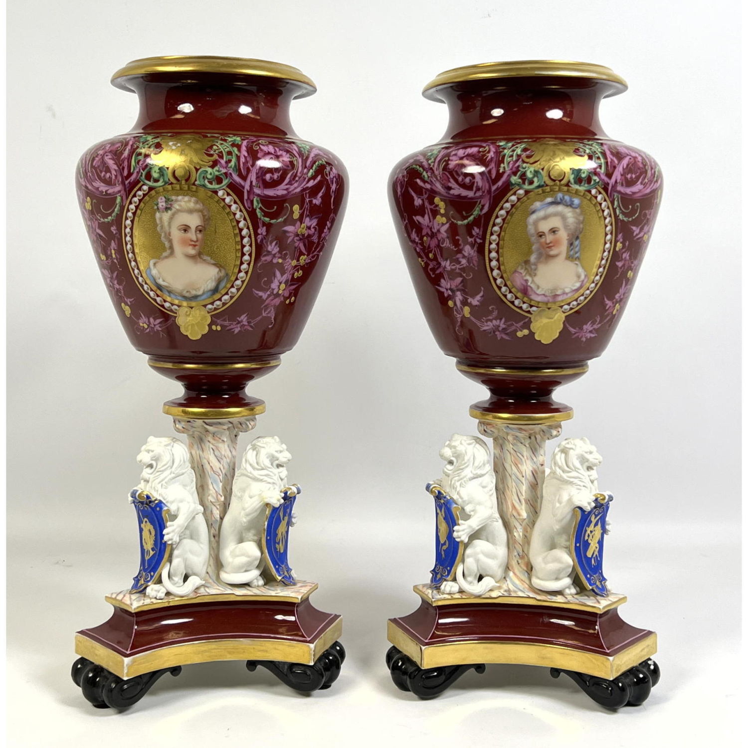 Pr Sevres style Mounted Porcelain