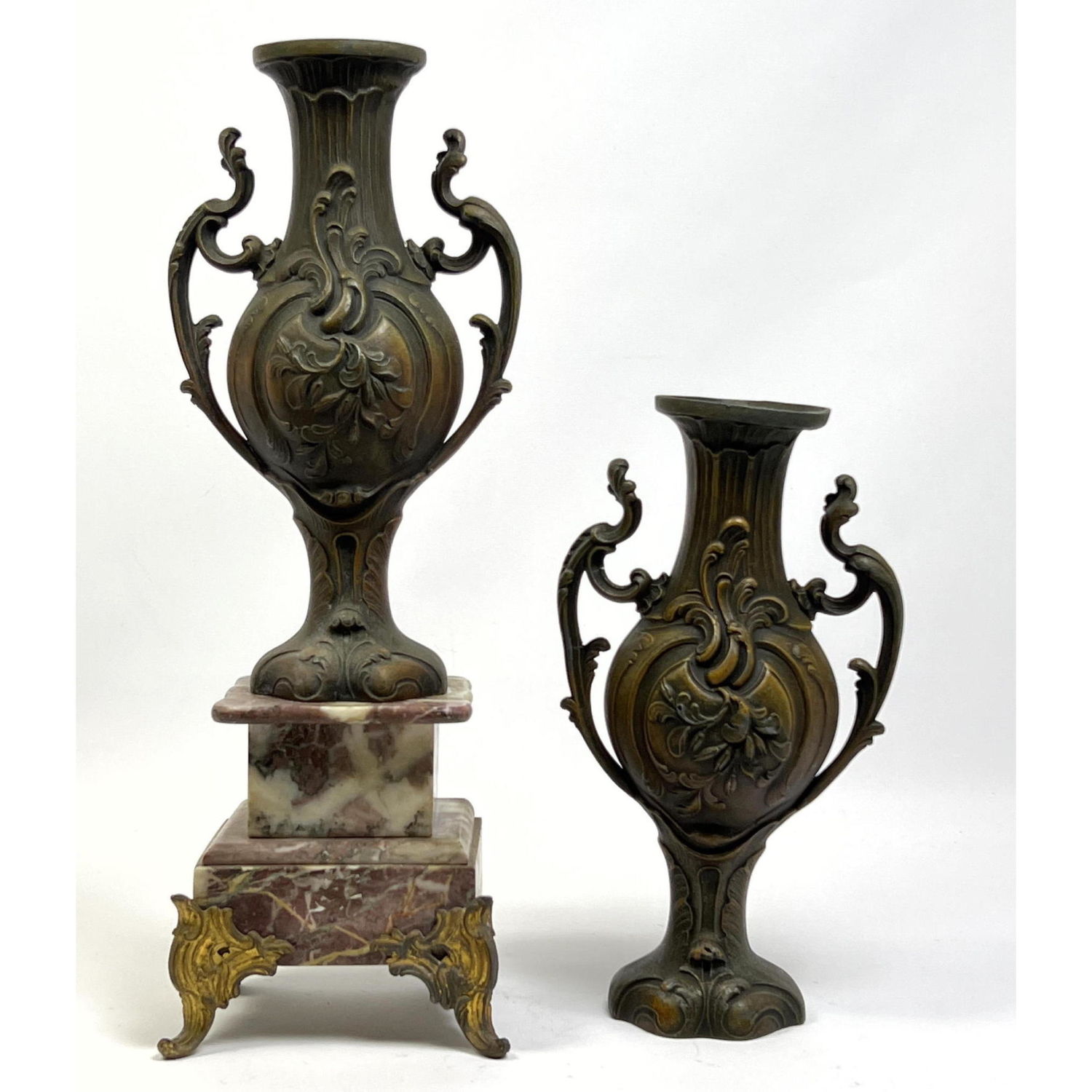 Two Decorative Handled Metal Urns.